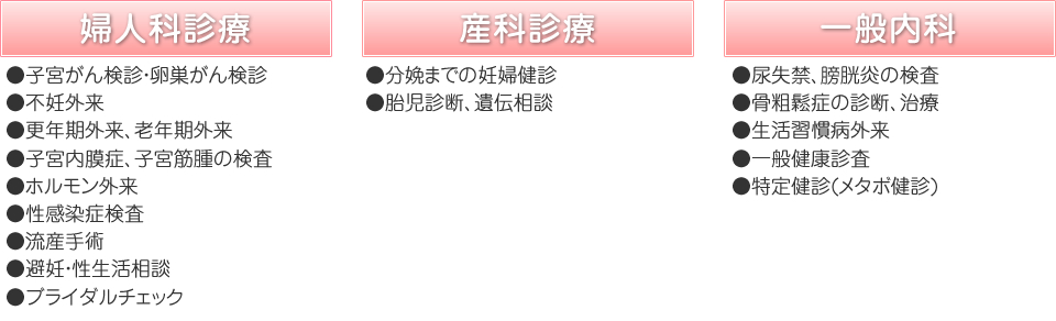 婦人科診療　産科診療　一般内科　子宮頸がん予防ワクチン